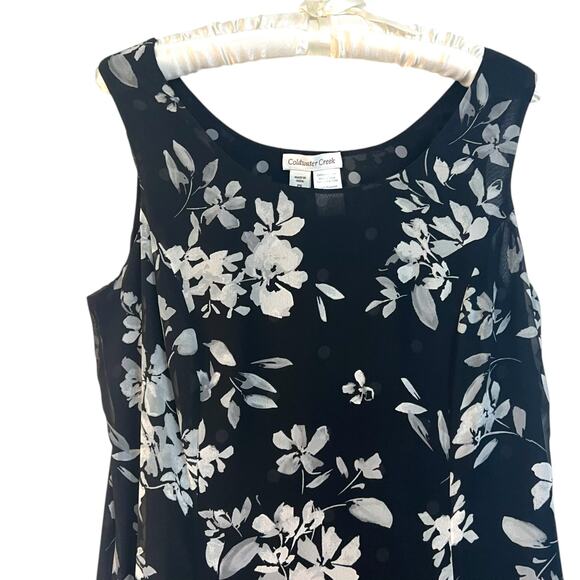 Coldwater Creek Reversable Floral Polka Dot Fit & Flare Dress Sleeveless Size PS - Picture 2 of 9